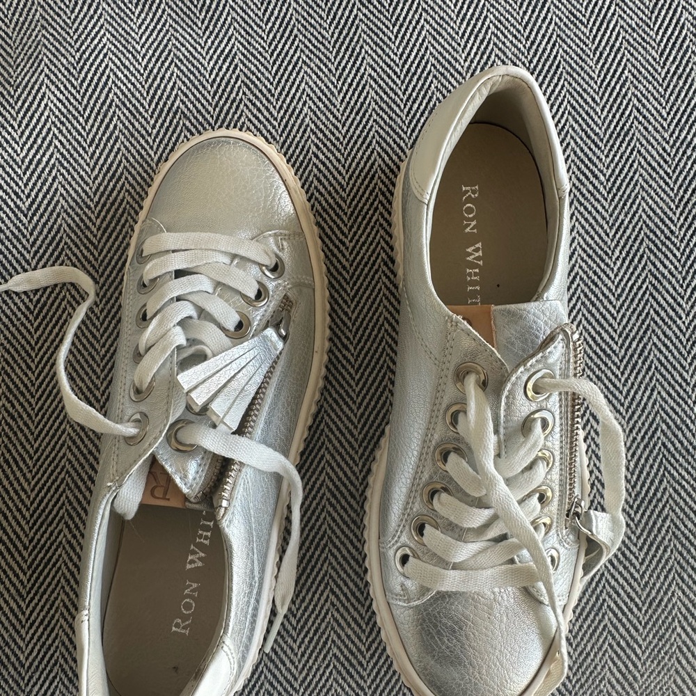 Silver Lace-Up Sneakers with side zipper